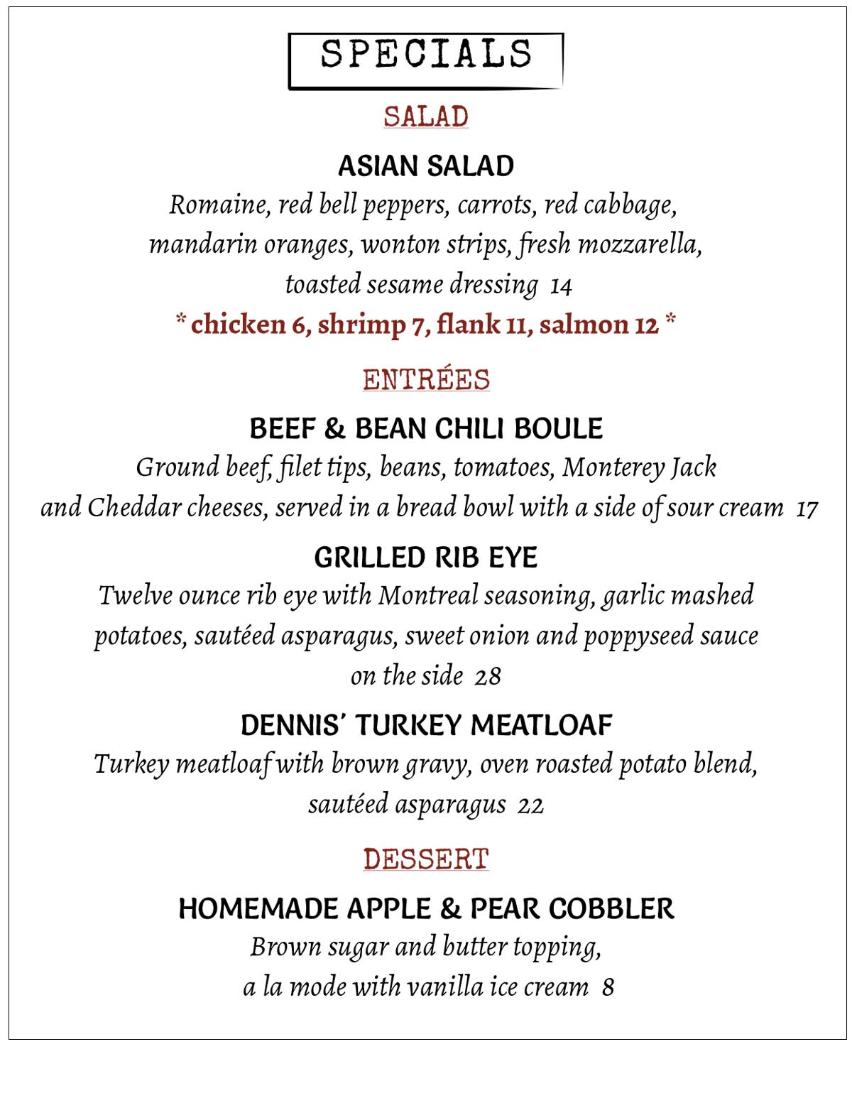 Florham Park dinner specials